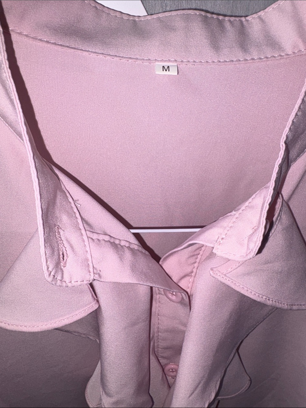Light Pink Ruffle Front Button-Down Blouse - Picture 2 of 4